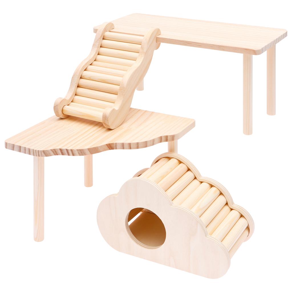4 Pcs Hamster Platform Ladder Hideout Wood Playhouse Hamster Game Climbing Toy for Small Pet Hamster Rat Gerbil Chinchilla Mouse