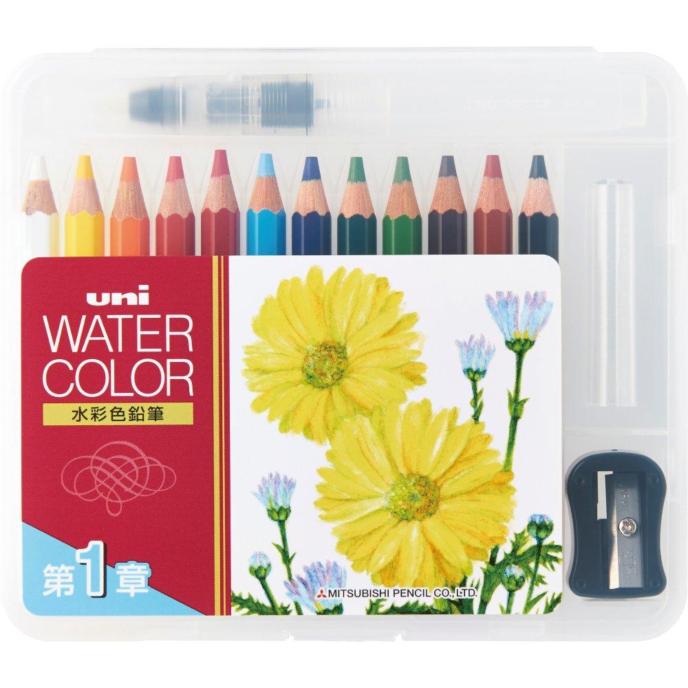 uni Watercolor Colored Pencils Compact Set for Coloring Books Chapter 1 Basic Tones 12 Colors