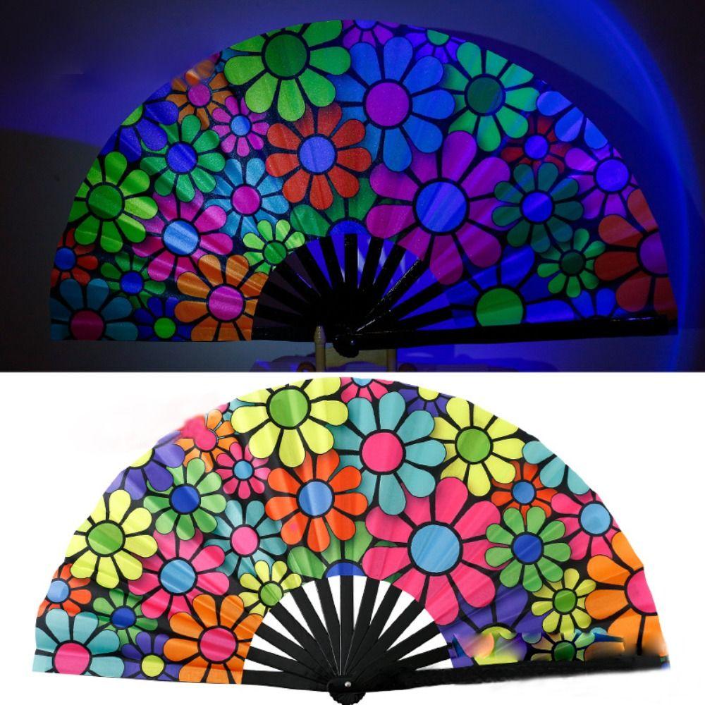 UV Ink Printing Bamboo Fan PVC Foldable Colorful Reflective Fan Lightweight Portable Photography Props Fan