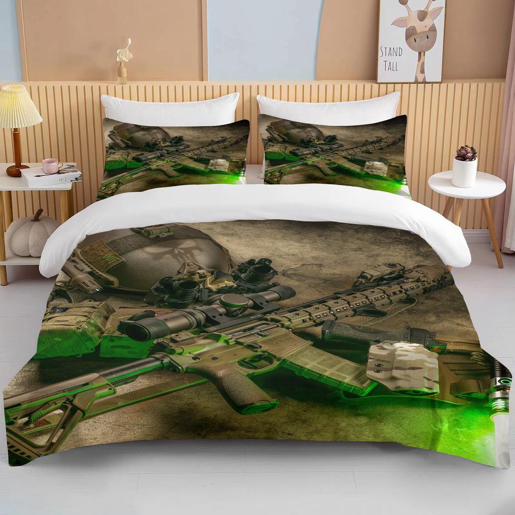 3D Rifle Revolver Cartridge Gun Comforter Bedding Set,Duvet Cover Bed Set Quilt Cover Pillowcase,King Queen Size Bedding Set