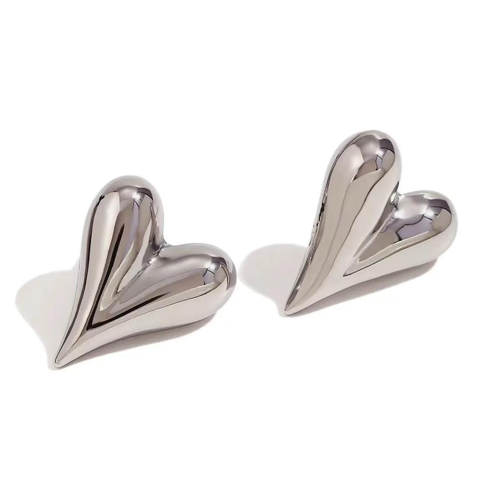 Charm Fashion Heart Stud Earrings for Women Luxury Gold Color Stainless Steel Korea Earring Jewelry Accessory Gift Colorfast