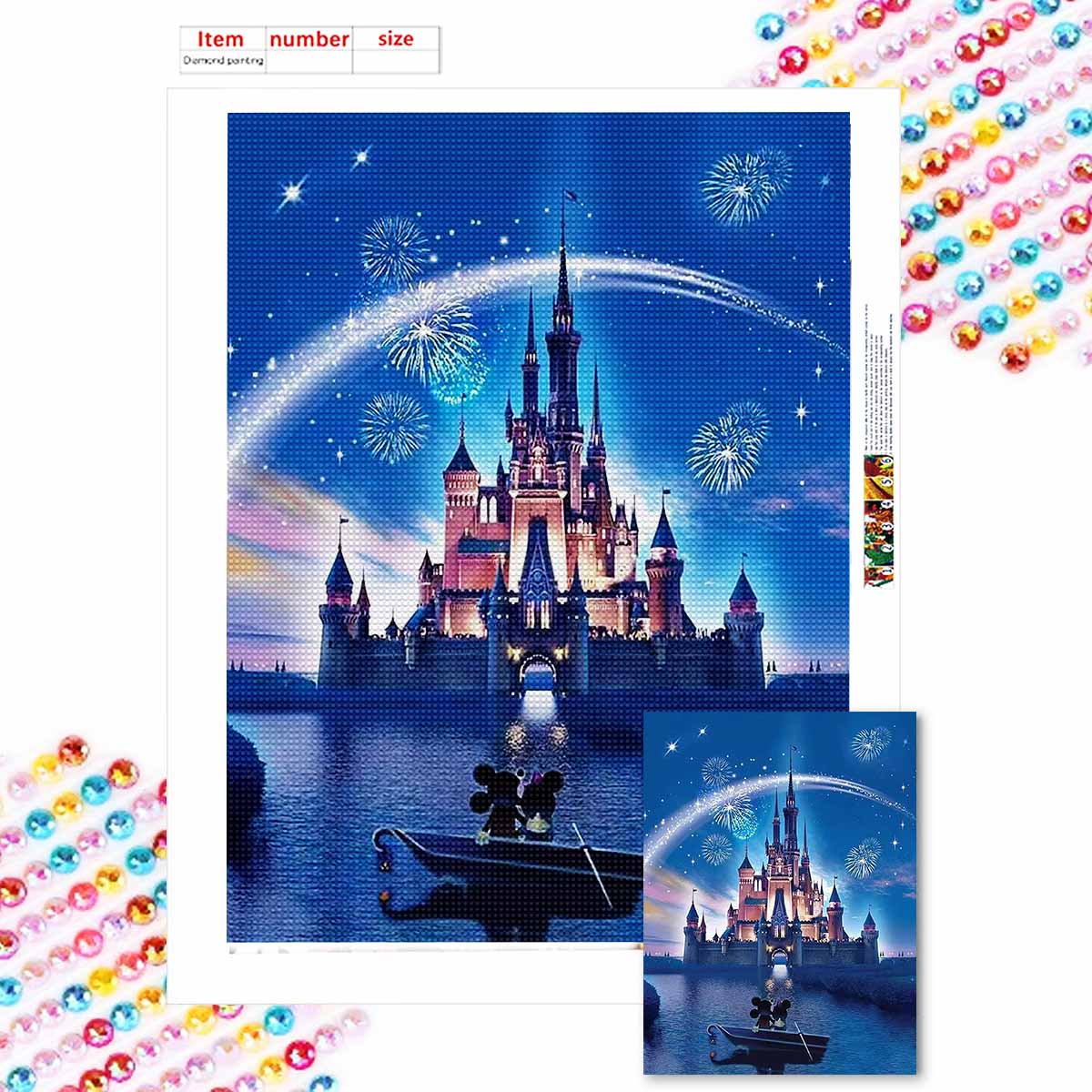 

DIY Diamond Painting Fireworks Above The Castle Cross Stitch Kit Mosaic Art Diamond Painting Full Circle Diamond Home Decoration Round 20x30cm