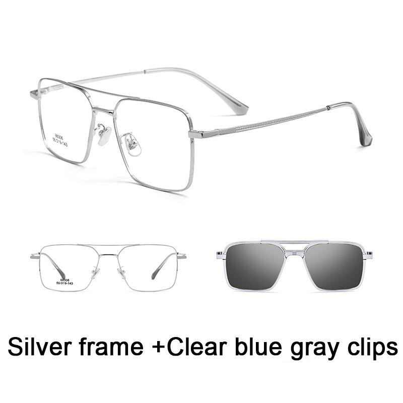 

Men Classic Polarized Clip On Myopia Sunglasses Square Double Beam Titanium Alloy Glasses Frame Optical Reading Glasses Magnetic Original Lenses серебряный