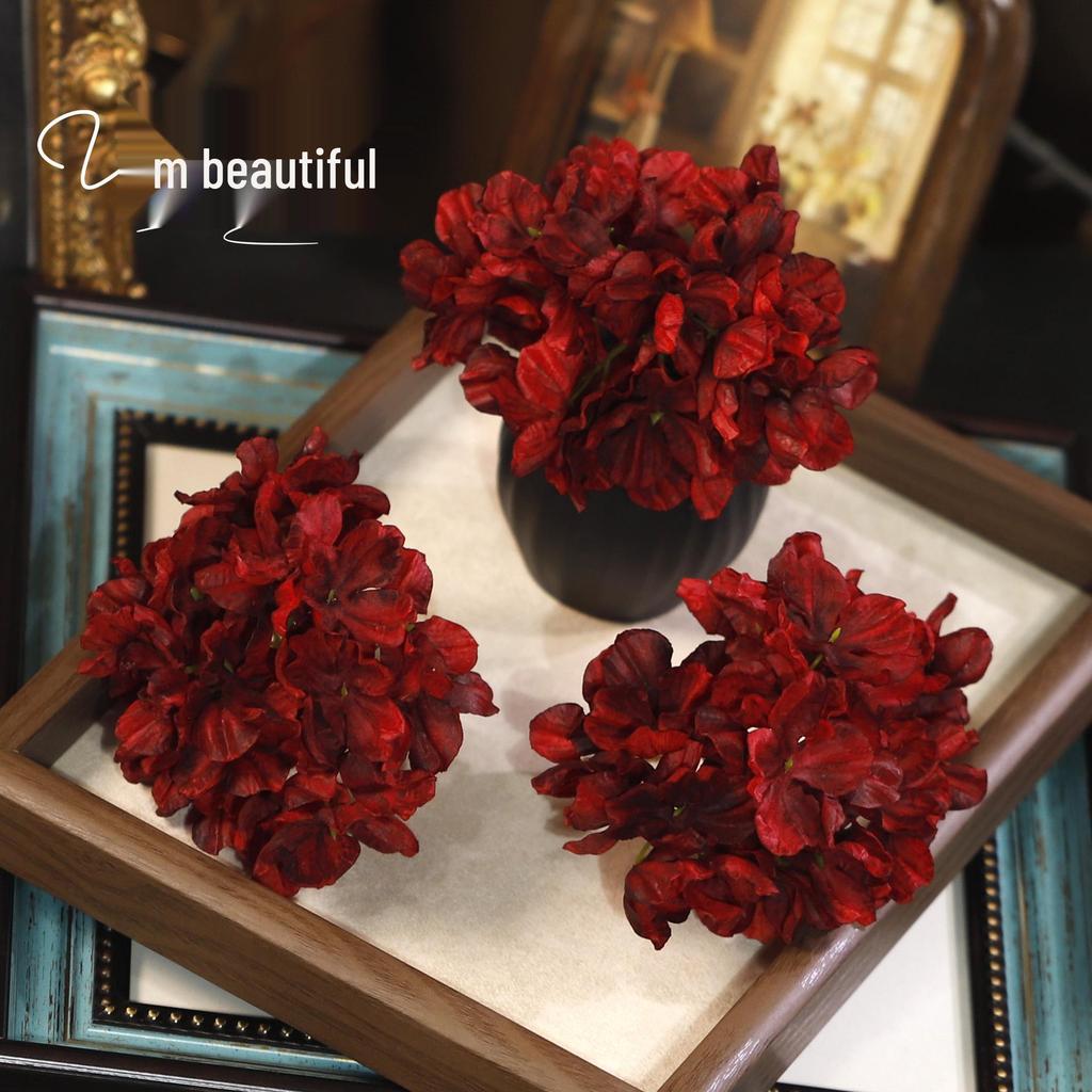 Retro Wine Red Fabric Flower Bridal Hairpin - Classical Chinese Style Headpiece