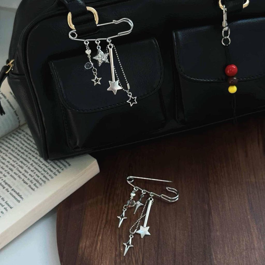 1Pc Starlight Pin Ins Korean Style Blogger Girlfriend Couple Metallic Style Y2K Silver Love Keychain Bag Pendant