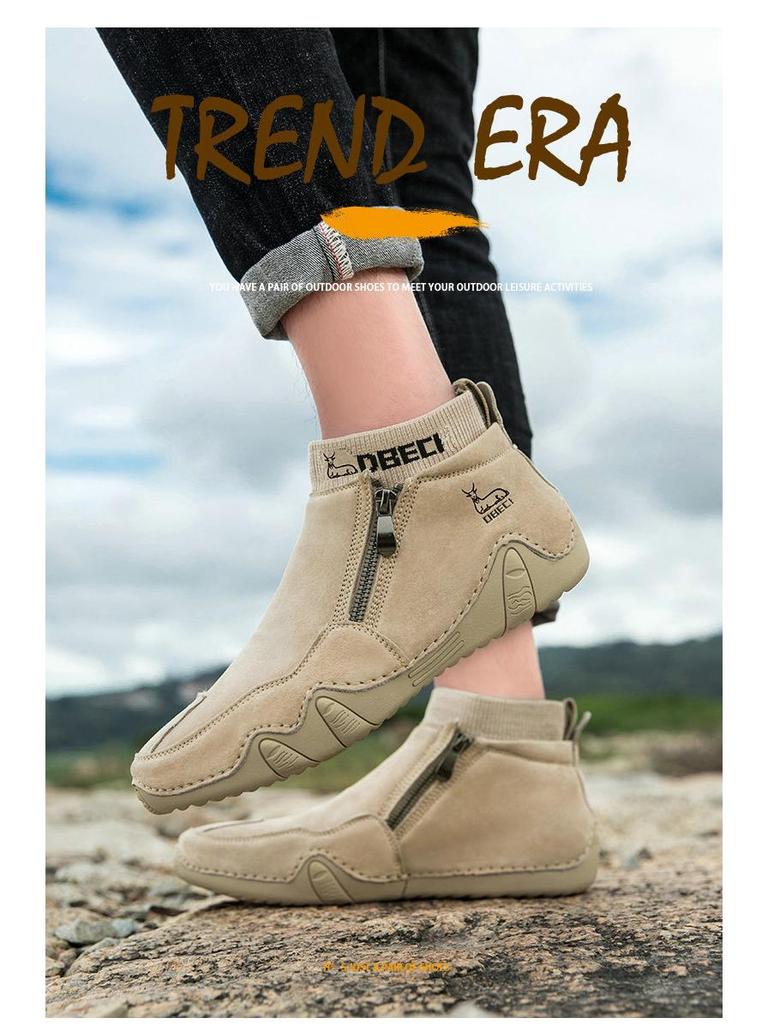 Men's Retro Style Genuine Leather Martin Boots - Large Size, Wear-Resistant High-Top Outdoor Casual Shoes