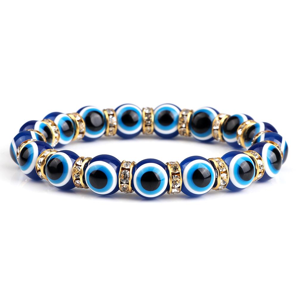 Devil's Eye Beaded Yoga Bracelet with Rhinestone Accents