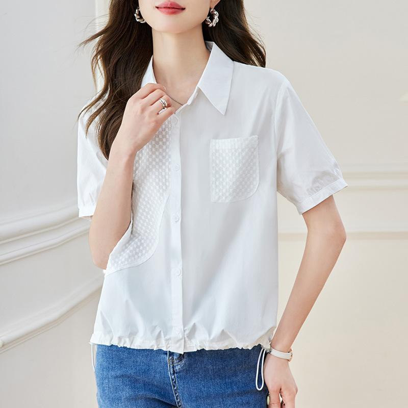 Sommer Baumwolle Revers Kurzarm Top Damen Dünn Altersreduzierend Pendler Vielseitiges Top