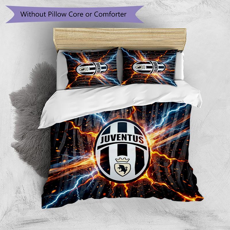 Juventus FC Pattern Printed 3PCS Bedding Set Soft Skin-Friendly Washable Duvet Cover & Pillowcases Set All Season Bedroom