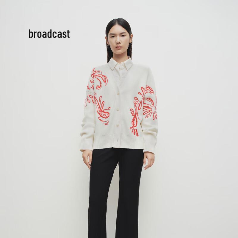 Broadcast Women's New Year Red Jacquard Knit Cardigan Sweater