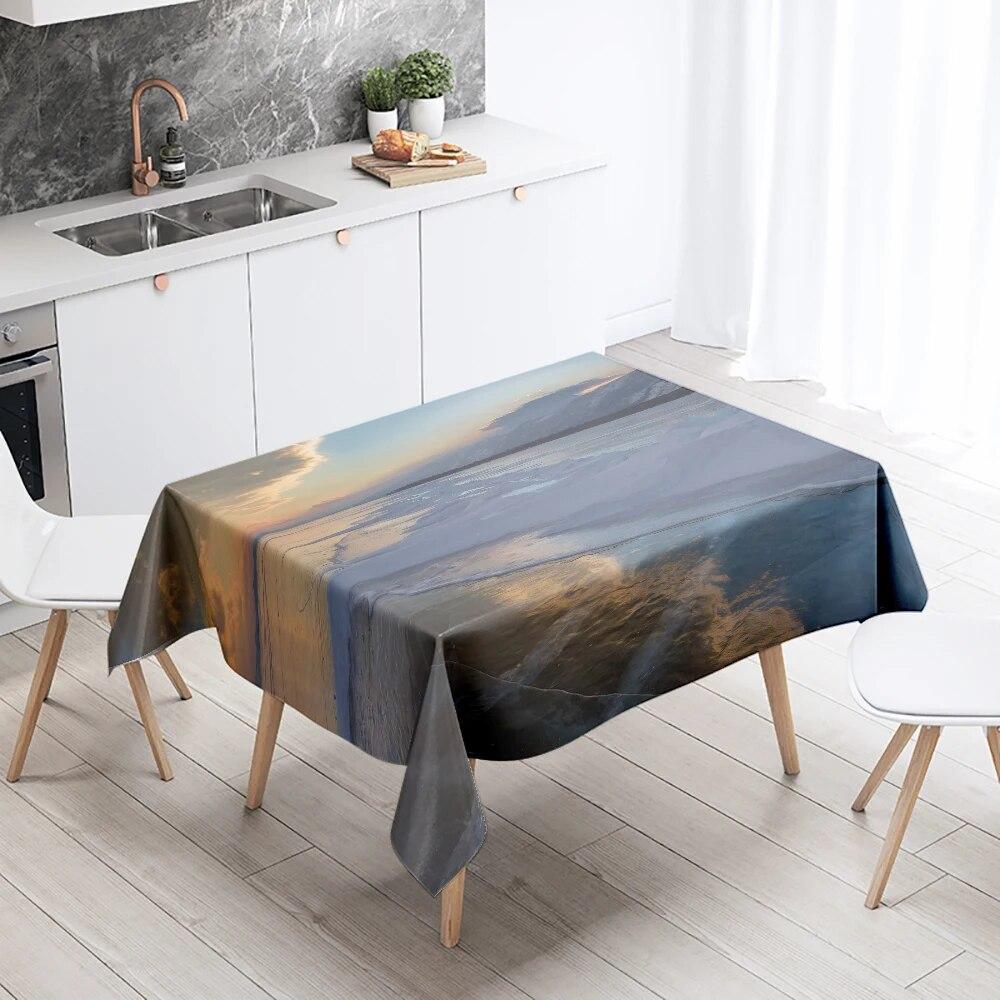 Beach Tablecloth Seaside Scenery  Anti-fouling Waterproof Rectangular Kitchen Dining Table Home Decoration