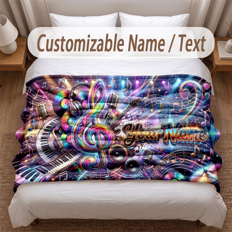 Music General Theme Soft Blanket Personalized Custom Name Text Print Warm Blanket Home Sofa Bedroom Decor