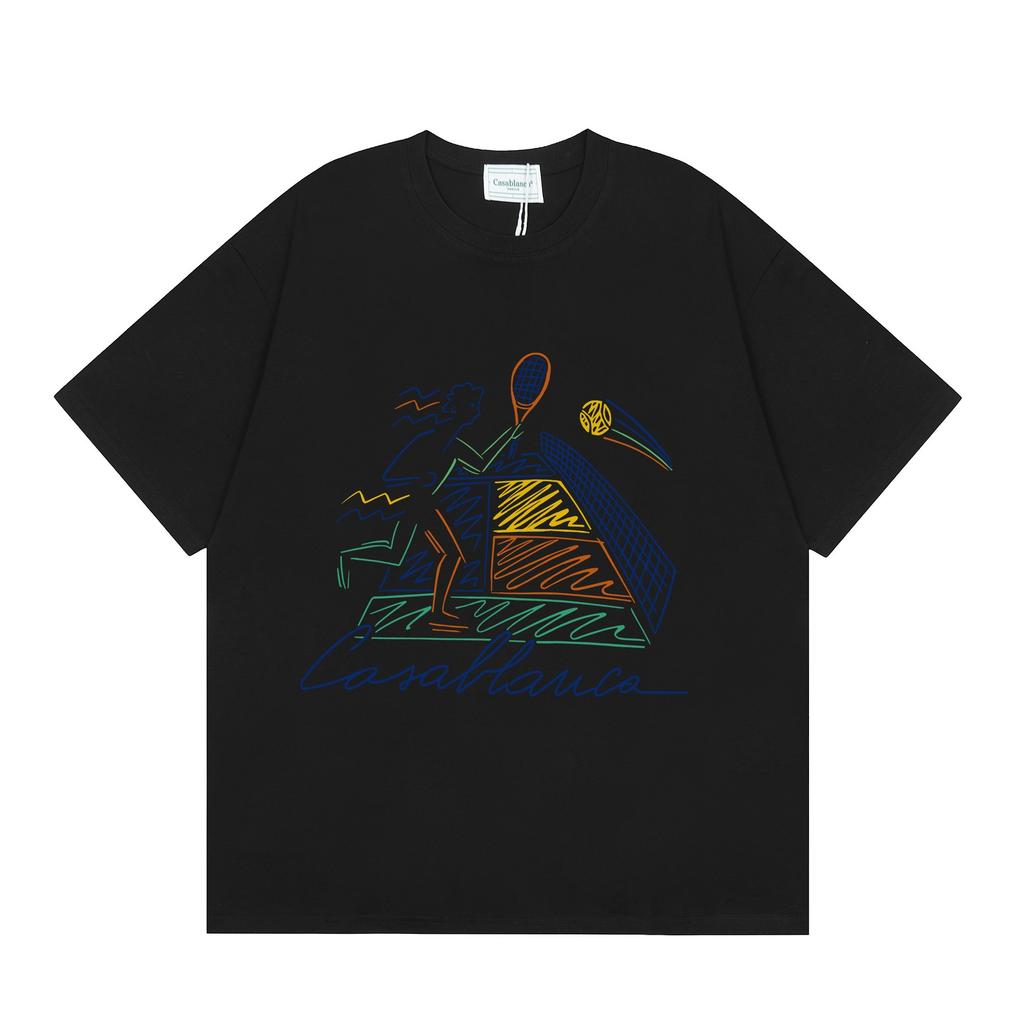 Grenzüberschreitend auf Lager exklusiv Casablanca Doppelgaze reine Baumwolle Unisex T-Shirt Hip-Hop lässig Kurzarm locker Rundhals