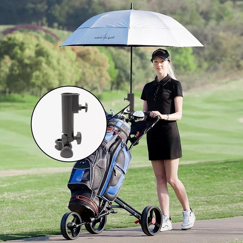 Universeller Golfwagen-Schirmhalter Verstellbarer Golf-Trolley-Schirmständer-Clip Buggy Kinderwagen Rollstuhl Schirmhalterung