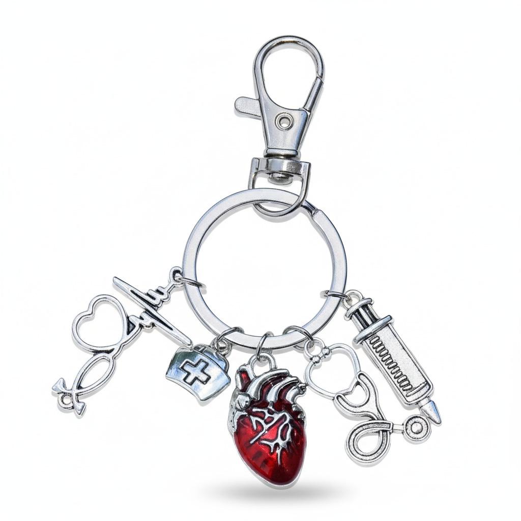 Arzt-Themen-Legierungsschlüsselanhänger mit Herzspritze & Stethoskop - Ideales Geschenk zum Tag der Krankenschwester für Alle
