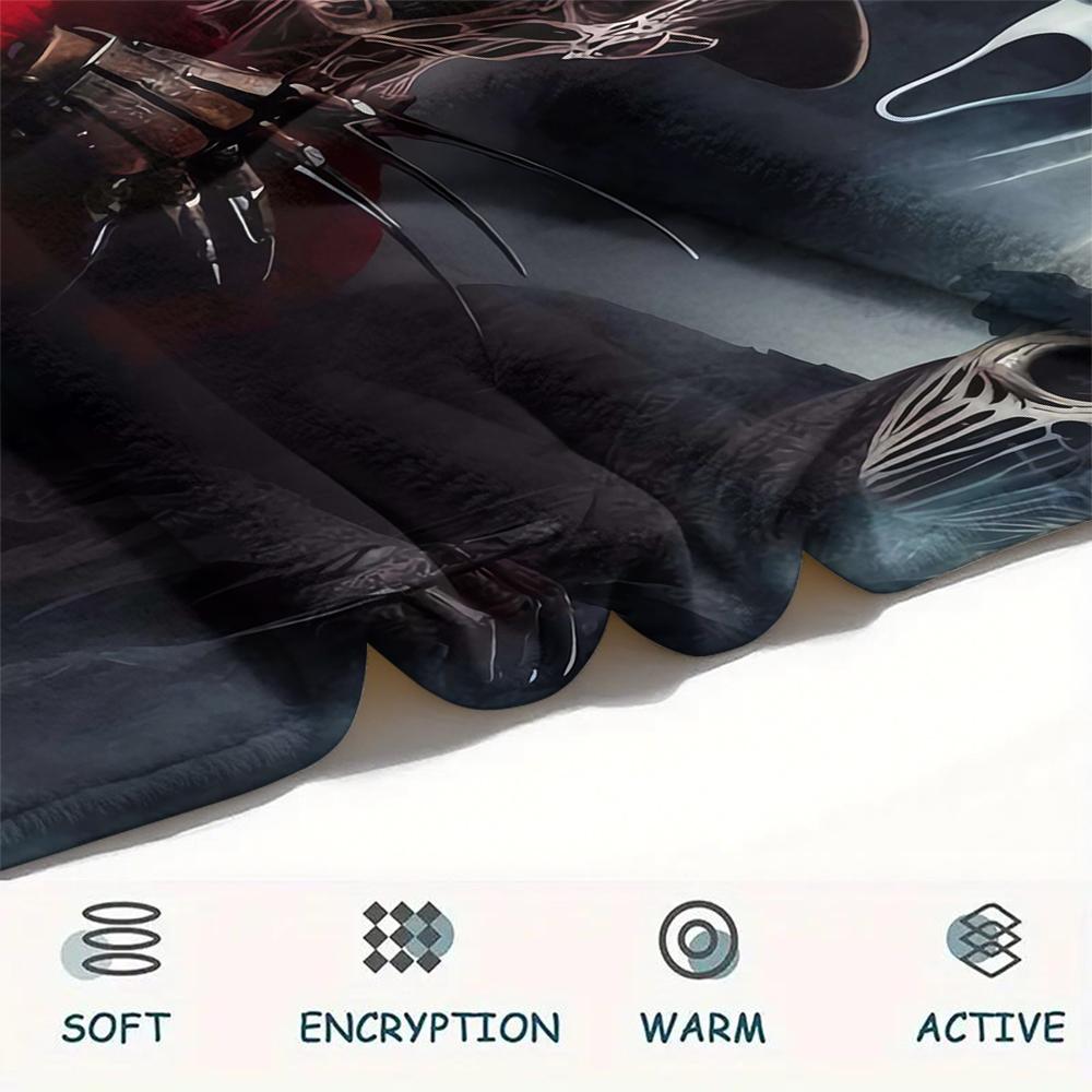 1Pc Horror Killer Print Flannel Blanket, High quality Comfortable for All Seasons, Home Decor, Warmth and Comfort, Perfect for Christmas Gifts