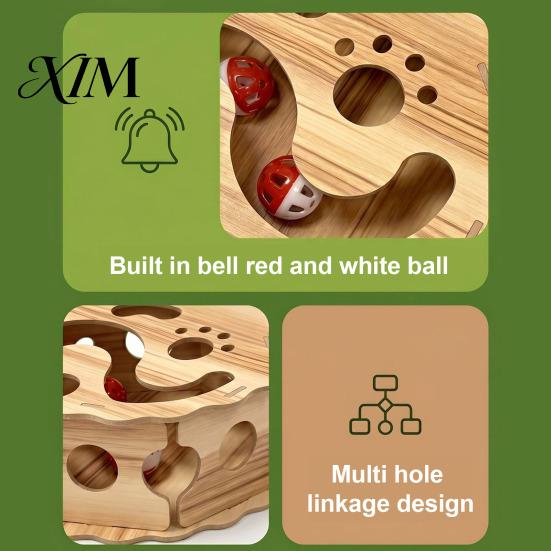 Wooden Cat Toys Interactive Toy with Rolling Balls, Durable Density Board Scratching Mental Stimulation for Cats Toy, Anxiety Relief Maze Track