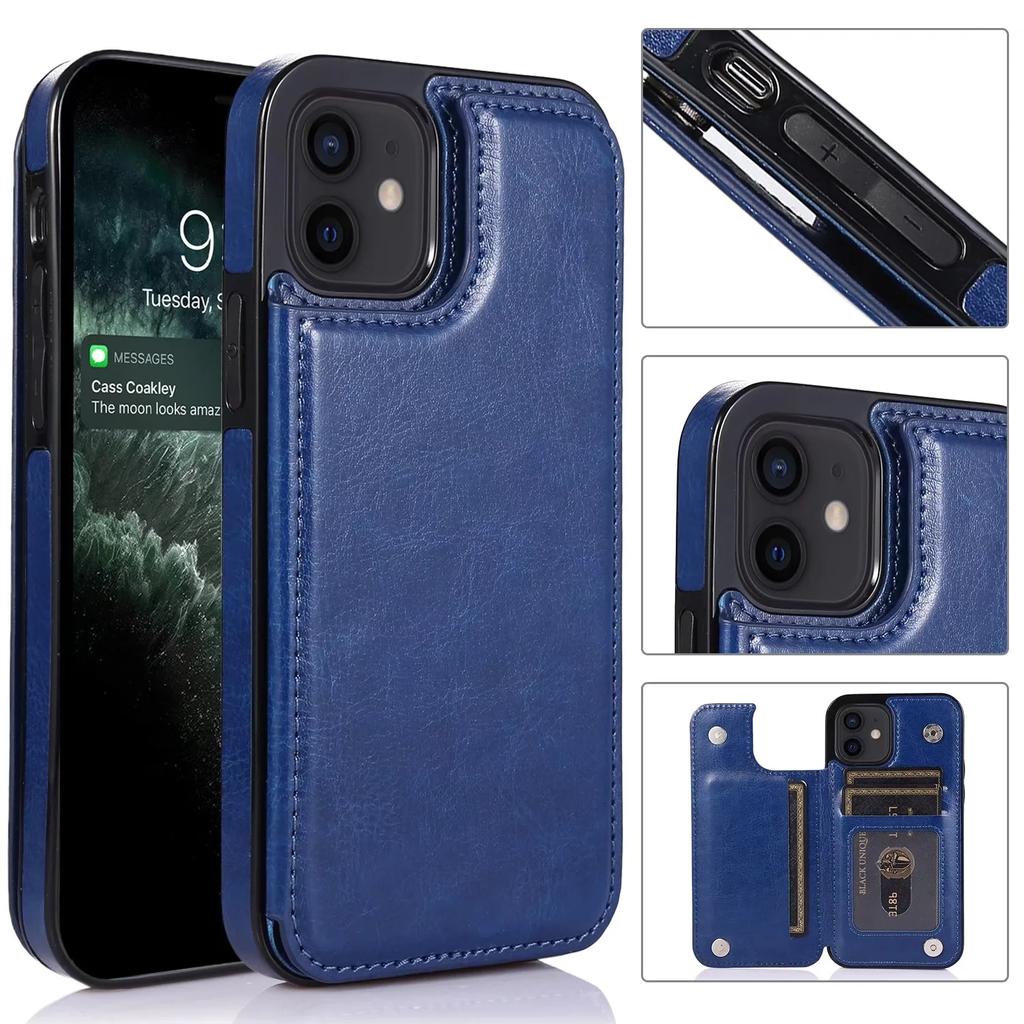 Leather Wallet Back Case for iPhone 11 12 13 14 15 16 17 Pro Max Mini Air XR XS 8 7 Plus SE Card Slots Holder Flip Cover