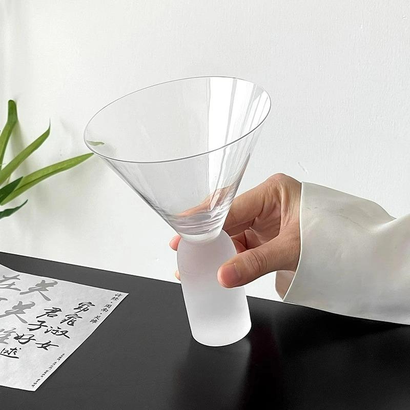 Creative Cocktail Glasses Cups Frosted Handle Glass Cups High-foot Martini Glass Cup Simple Dessert Cold Drink Cup Kitchen Tools