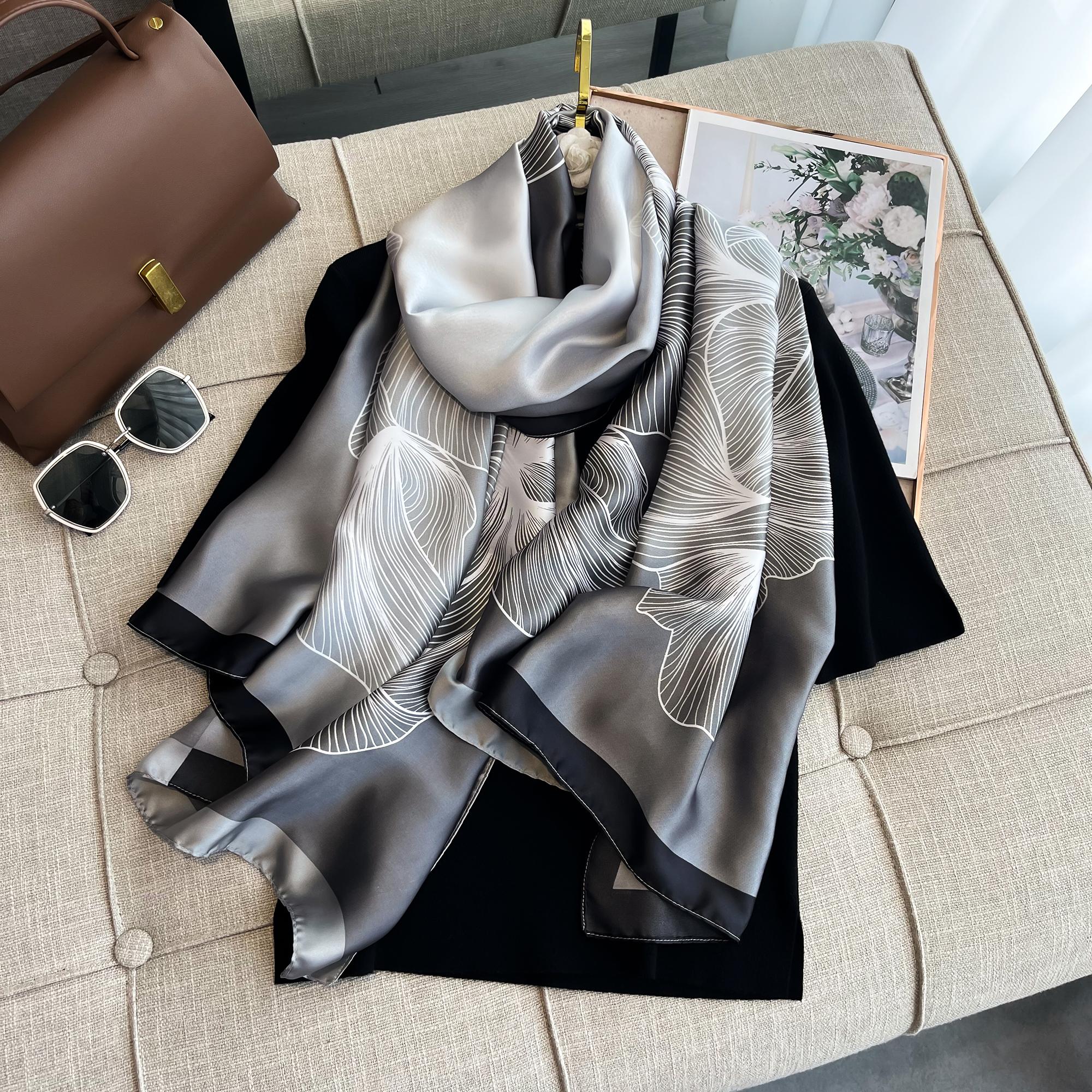 

Женский летний шифоновый шарф с геометрическим принтом, солнцезащитная шаль из шелка, элегантный пляжный цвет