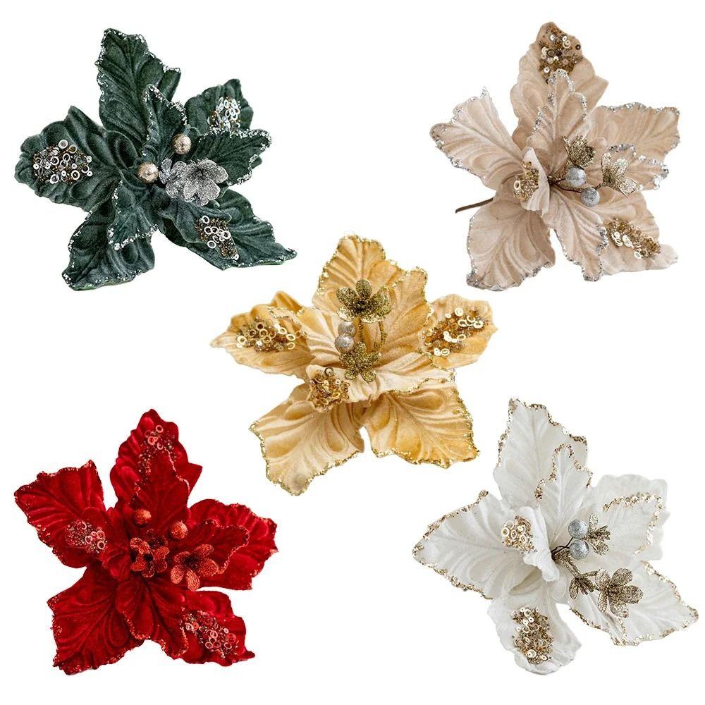 Simulation Artificial Poinsettia Flower 22cm Christmas Tree Decorations  Party Gifts