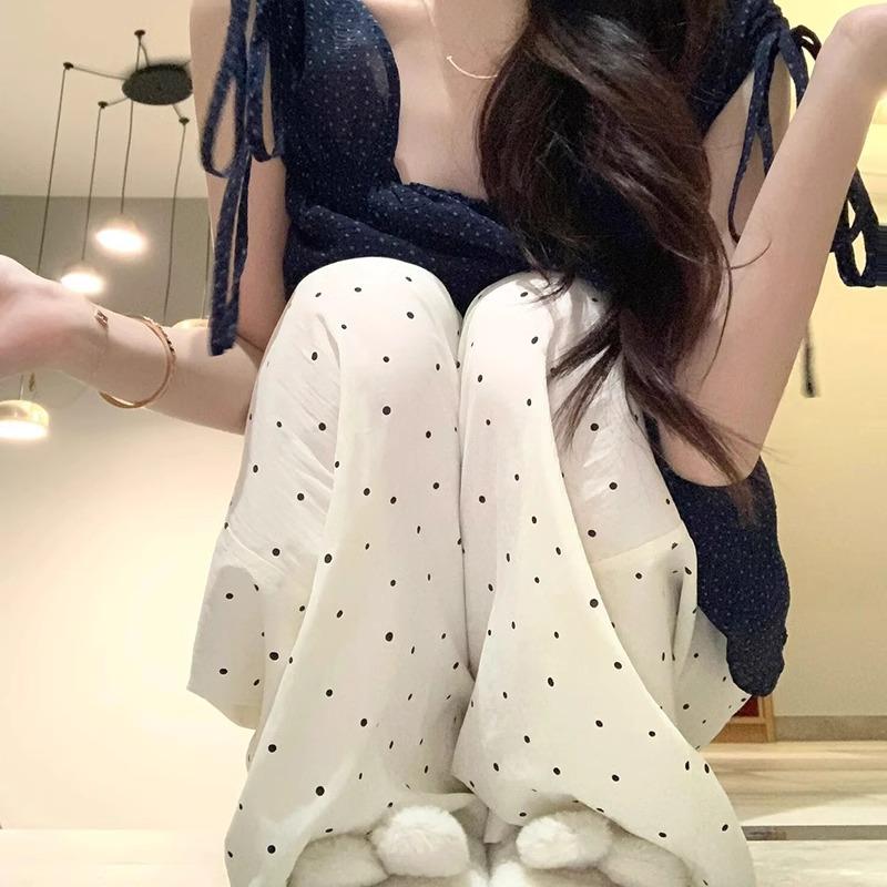 2025 Women's High-Waist Ice Silk Polka Dot Wide-Leg Pants by Yamamoto