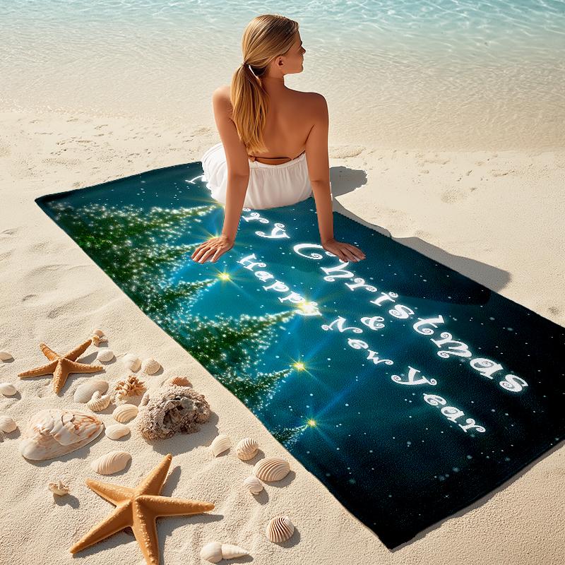 1Pc Merry Christmas Celebration Beach Towel Microfiber Beach Towel Thin Absorbent For Beach Swimming Yoga Bath Sports
