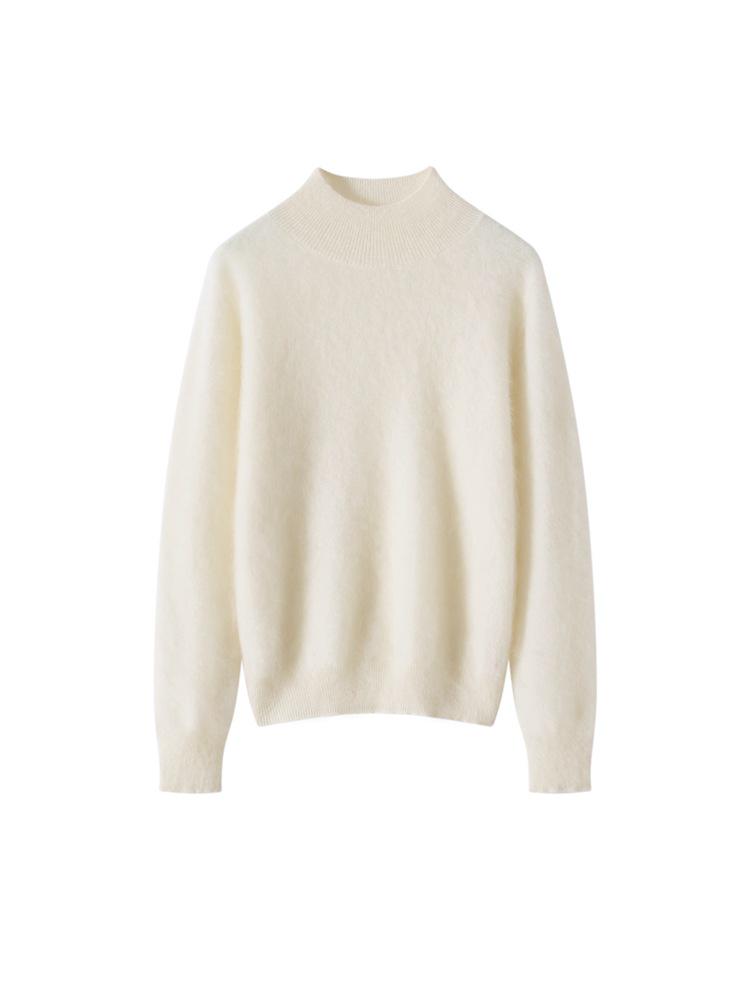Women's Cashmere Half-High Neck Long Sleeve Sweater - Classic Loose Knit Top