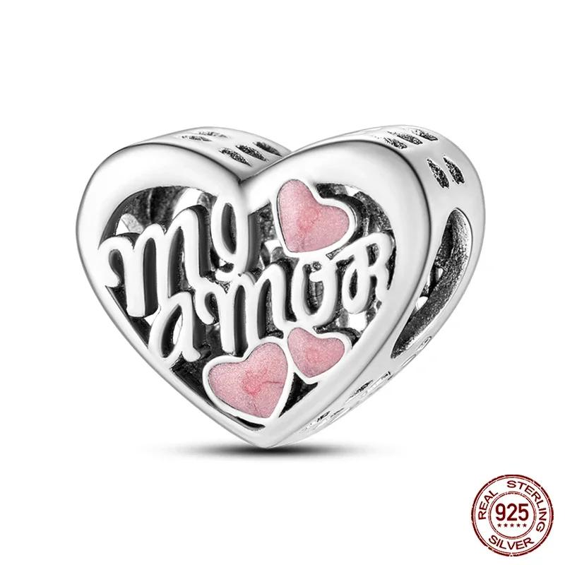 New Copper Romantic Heart Series Charms Beads Fit Original Bracelet Diy Mother'S Day Jewelry Gifts