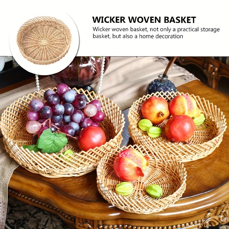 Vintage Rattan Willow Wicker Fruit Bowl Handmade Home Decor Dried Fruit Tray Bread Basket Snacks Sundries Basket