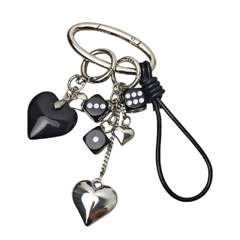 Multicolor Dices Charm Keychain Intricate Designs Alloy Accessory Heart Pendant Keychain Suitable for Keys and Bags