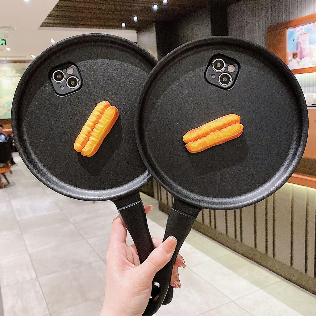 Suitable for iPhone 16 ProMax Funny Creative Frying Pan Apple X/15/XR Phone Case S23 S22P