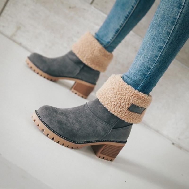 Cotton Shoes Autumn and Winter Tube Thick Heel Fur Snow Boots
