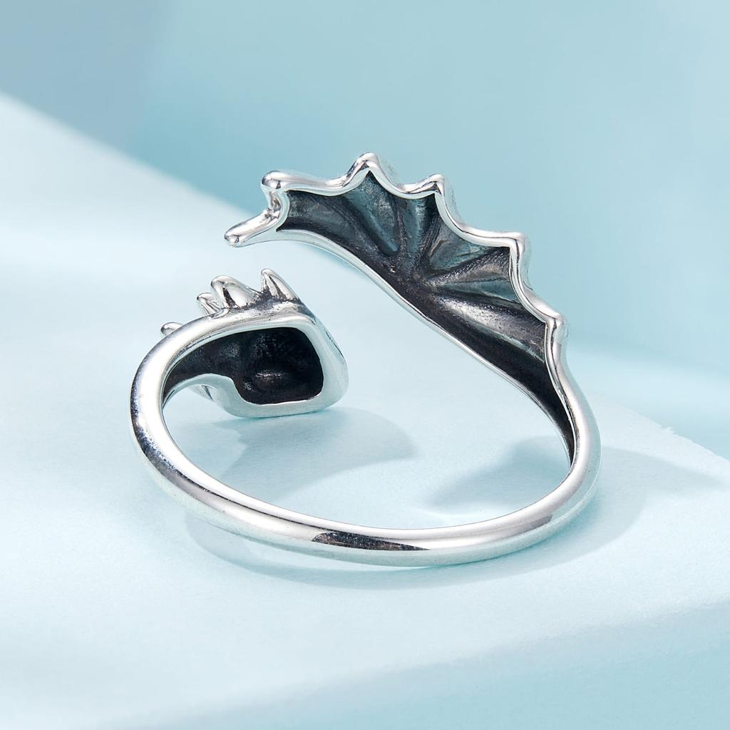 Silver adjustable dragon ring, silver 925