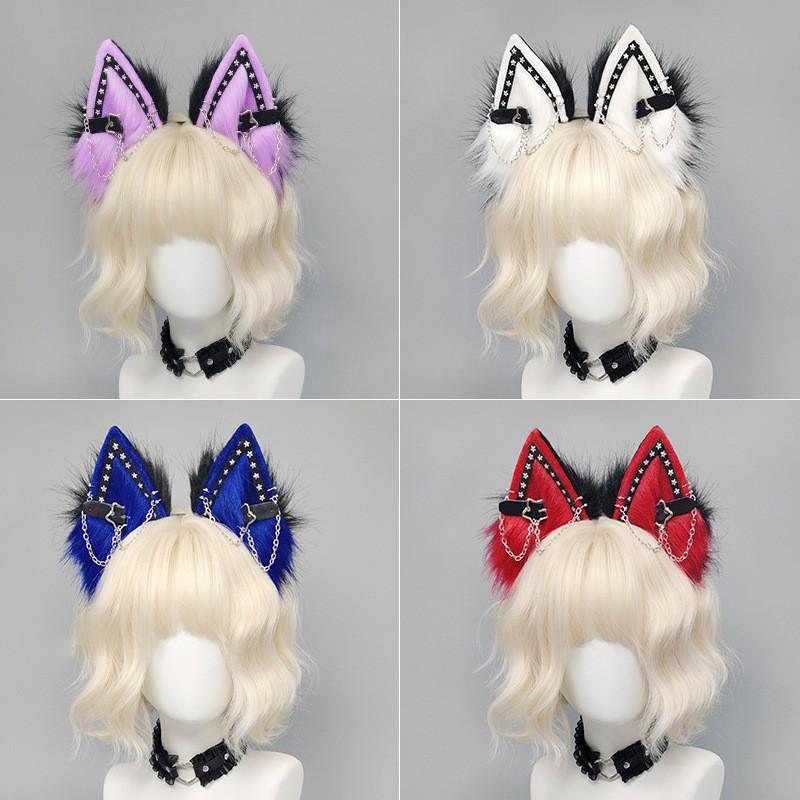 Punk Wolfs-Ohren-Haarreif Cosplay-Accessoire Halloween Anime-Convention Gotischer Fuchs-Ohren-Haarreif