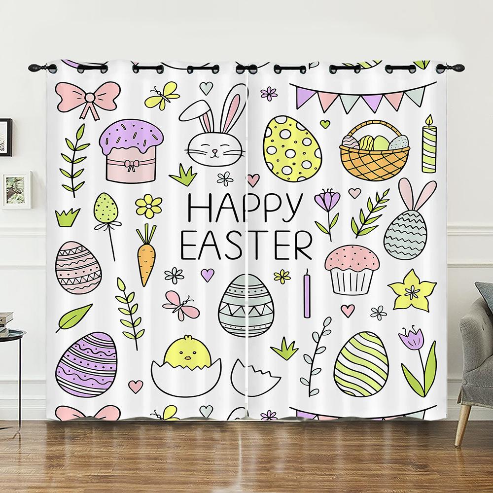 Curtains Animal Rabbit Egg Easter Curtain Digital Printing Blackout Curtain No Punching