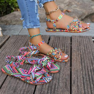 Módní dámské sandály Velké velikosti Retro gladiátorské boty Dámské letní venkovní boty Bohemia styl Ploché sandály Dámské Zapatos De Mujer