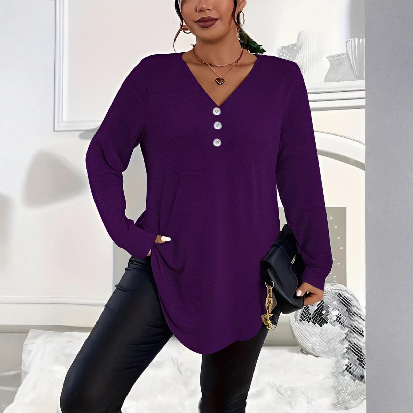 

Рубашки с длинным рукавом для женщин, милые футболки с графическим принтом, блузки, повседневные базовые топы больших размеров, пуловеры XXXXL фиолетовый