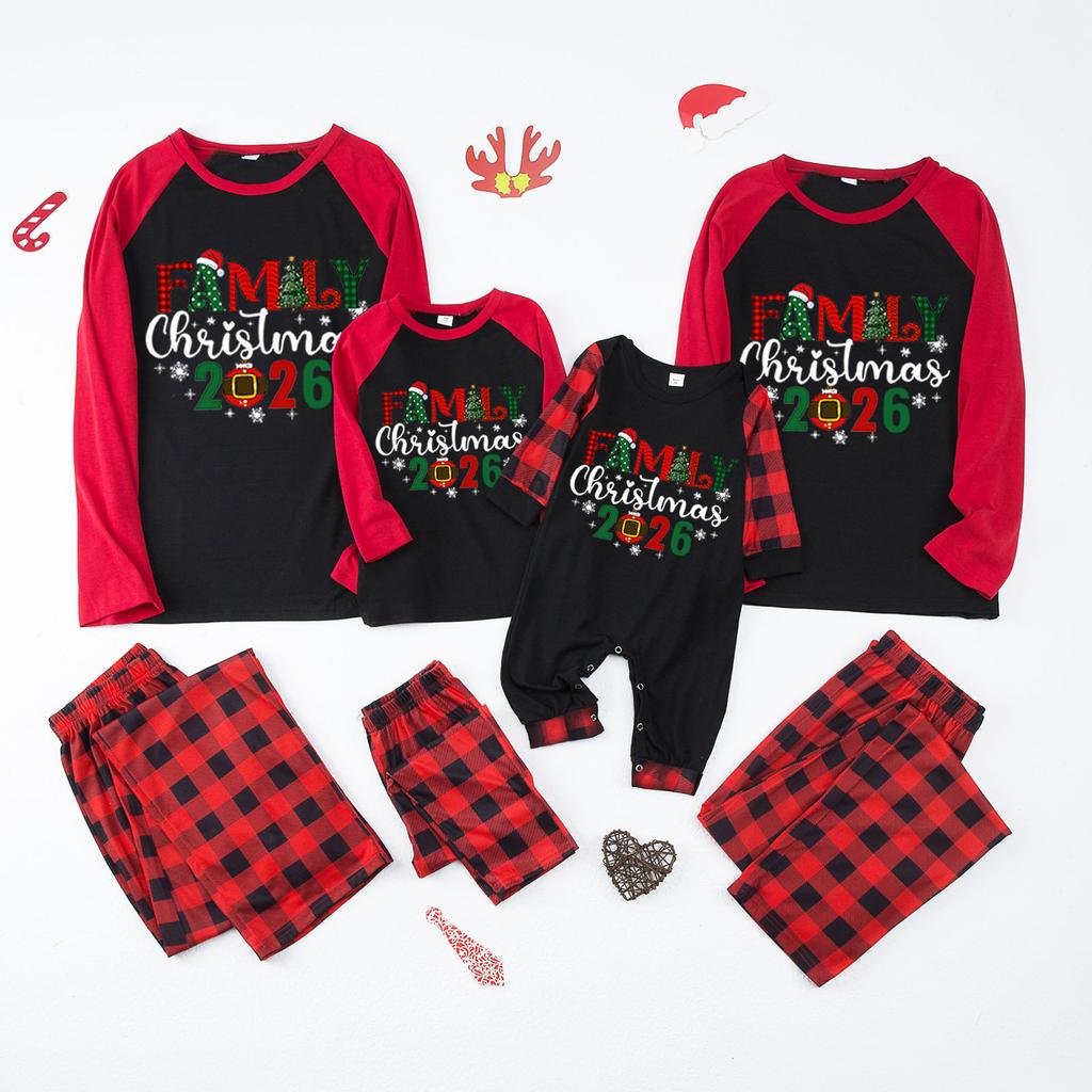 Matching Family Christmas Print Pajamas Set, Round Neck Long Sleeve Top and Pants Loungewear