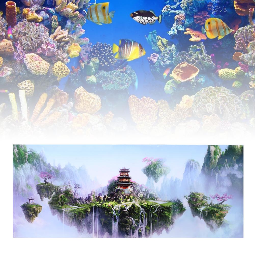 PVC Waterproof Adhesive Sky Castle Pattern Aquarium Background Poster Sticker Fish Tank