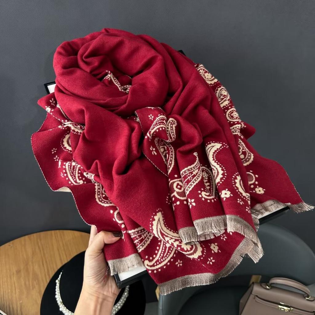 Bohemian Style Double-Sided Faux Scarf Thickened Warm Fashion Outdoor Travel Office Shawl Wrap
