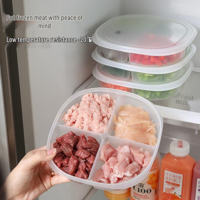 Four-Compartment Fresh-Keeping Storage Box: Freezer-Safe, Sealed for Classified Onion, Ginger, and Garlic Storage Without Flavor Mixing.