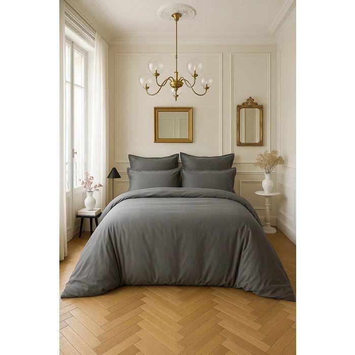 Housse de couette en satin de coton 220 x 240 cm Uni gris foncé