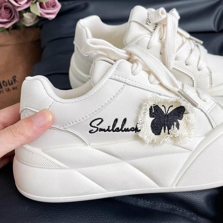 Women 2025 Spring New Star Thick Bottom Leather Vulcanize Shoe Platform Sports Shoe Casual Sneakers Women's Footwear