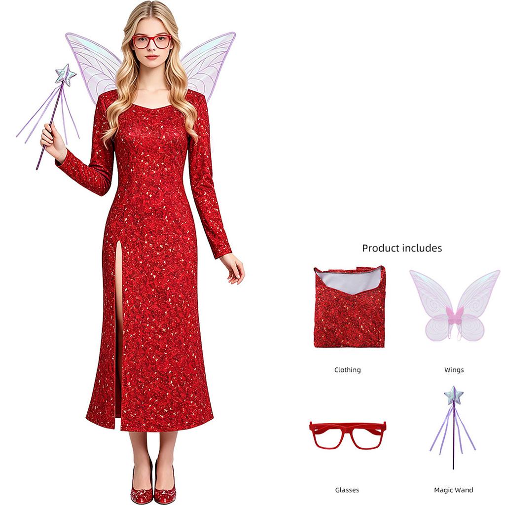 Women's Red High Slit Long Dress for Halloween Costume Roleplay
