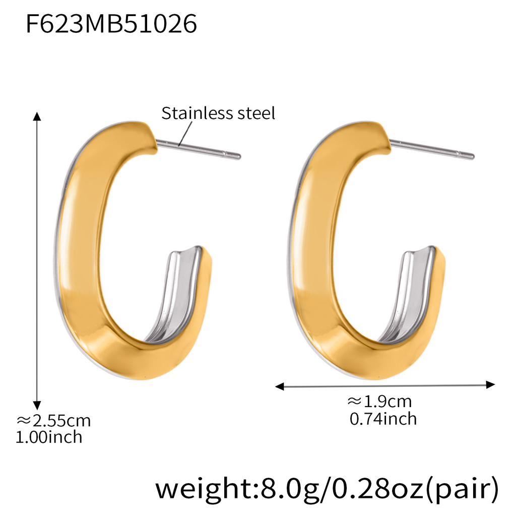Minimalistische C-förmige Ohrstecker aus Edelstahl 18 Karat vergoldet zweifarbig Creolen Ohrstecker zierlicher Schmuck für Frauen