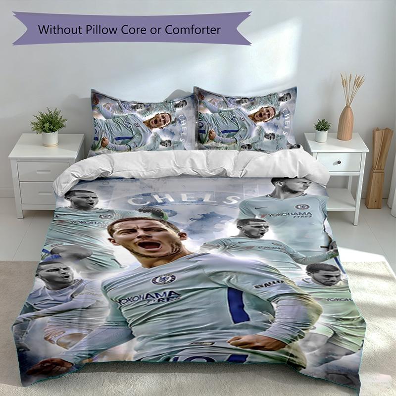 3-teiliges Chelsea FC Logo Bettwäsche-Set, Enthält 1 Bettbezug und 2 Kissenbezüge, Hautfreundlicher & Bequemer Stoff, Geeignete Bettwäsche-Sets