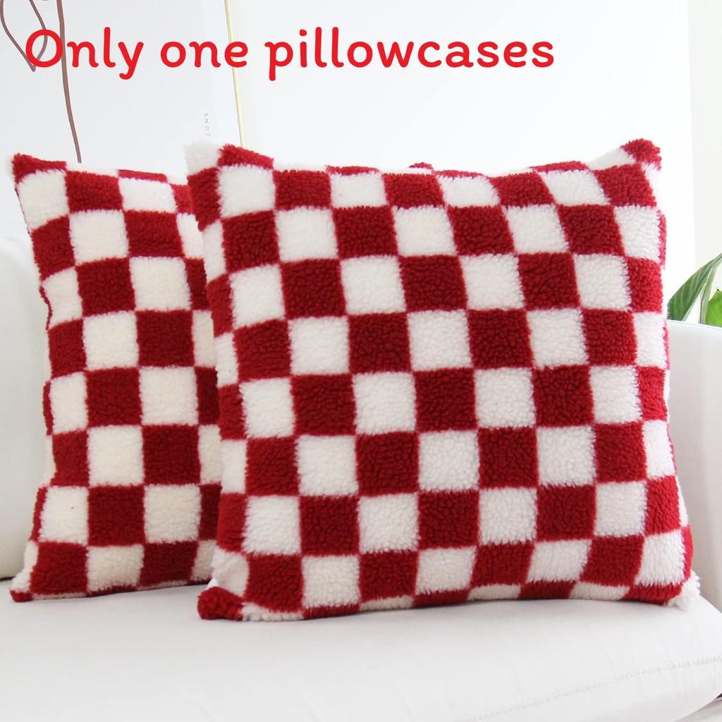 Geometric Checkered Sherpa Fleece Pillow Covers For Sofa Living Room Home Decor