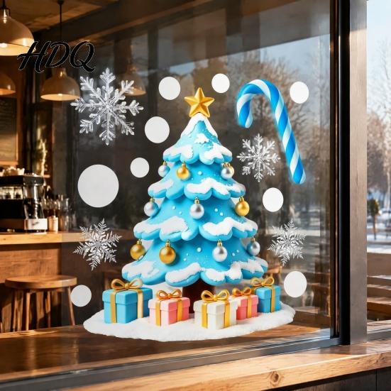 Seasonal Static Window Film Christmas Clings Reusable Stickers with Santa Claus Snowman Glass Xmas Tree Patterns Removable Decals for Holiday