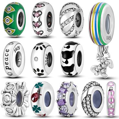 Charms Spacer Beads 925 Silver Bracelet Diy Wheel Stopper Beads With Silicon For DIY Jewelry Making